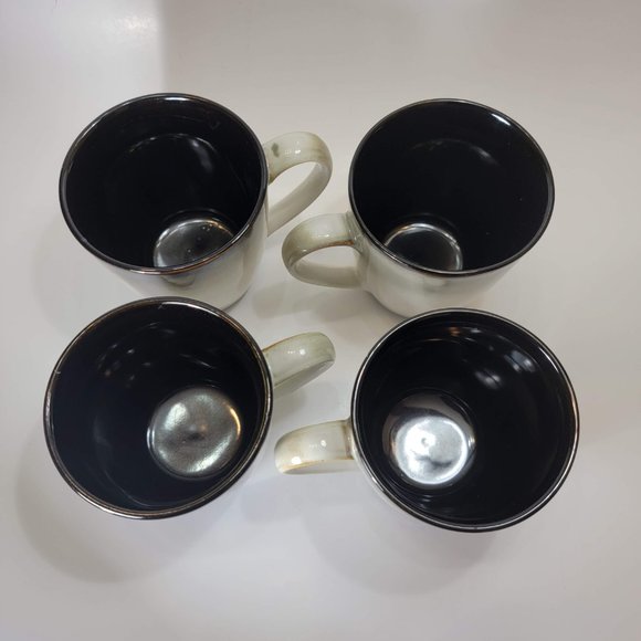4 Sango Nova Black 4932 Coffee Mugs and Creamer Container Tall Cups Cream Color - Picture 6 of 16